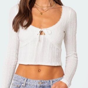 Edikted White Textured Long Sleeve Top